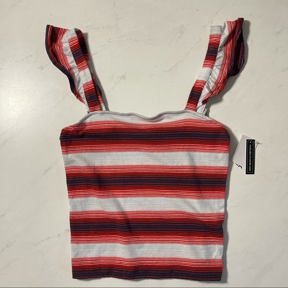NEW BP Red White Blue Striped Flutter Sleeve Top - Picture 6 of 9